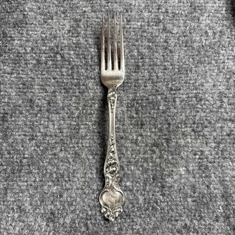 Wallace Violet Sterling Silver Dinner Fork Monogram S Floral Art Nouveau 1904